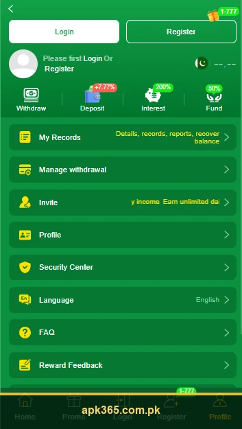 Account management page of pak 998 game