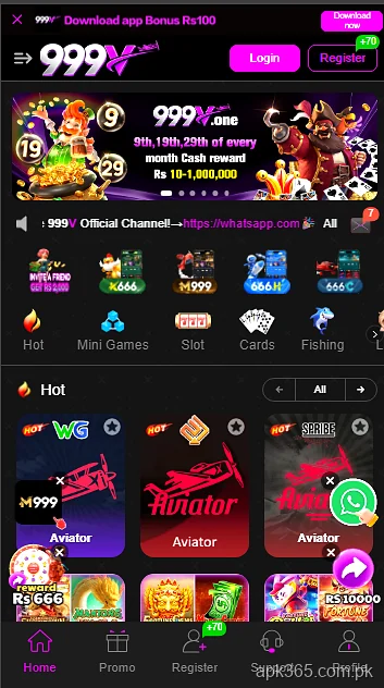 Homepage containing games and offers for 999v