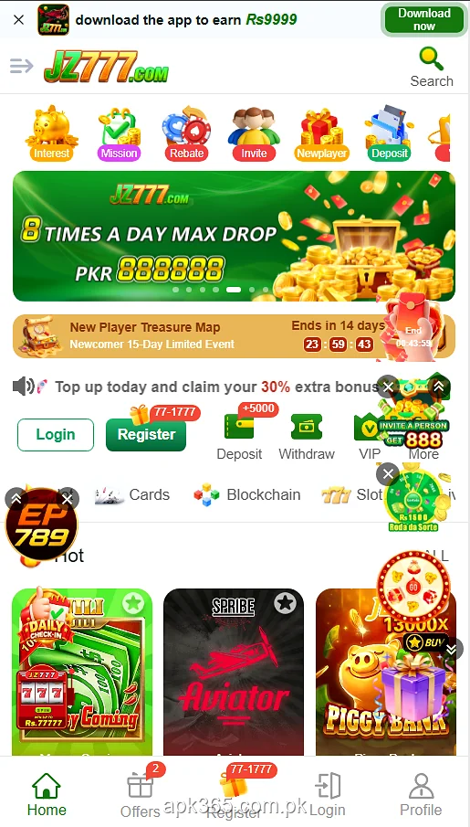 JZ777 Homepage with games and banners