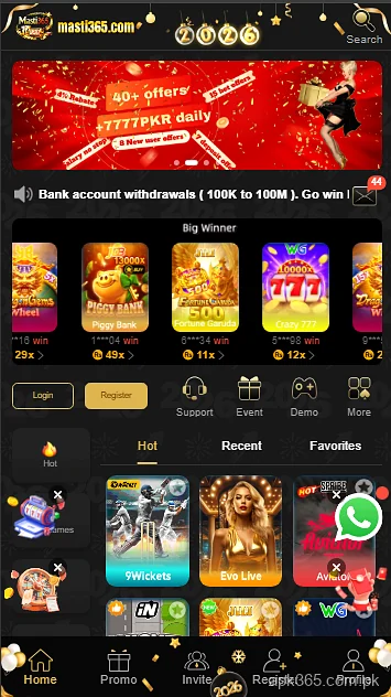 masti365 homepage with games and banners