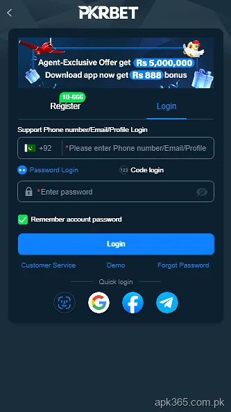 pkr bet game login page